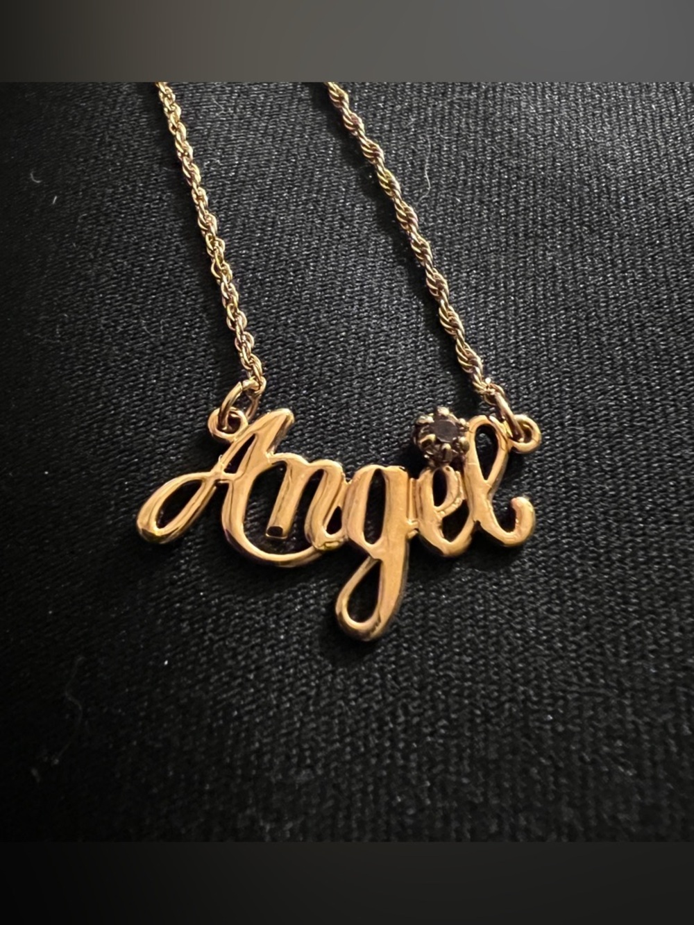 RARE Vintage Avon Script Angel Necklace Spellout Necklace In Gold